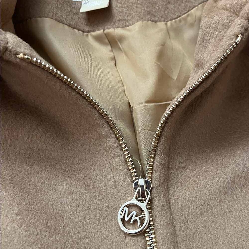Michael Kors Wool Women's Hooded-Stand Collar Zip-Front Coat Camel Brown Size L - Picture 4 of 13
